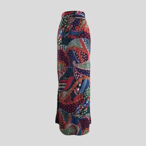 VIntage 1970s Bold Colorful Floral Boho HIppie Flower Child Long Maxi Skirt - XS